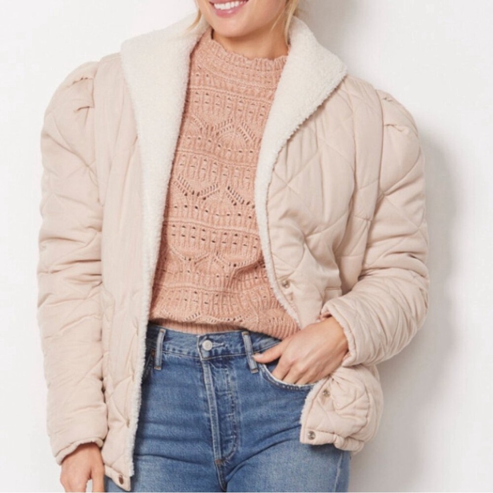 Blank NYC Cream Quilted Teddy-Lined Jacket